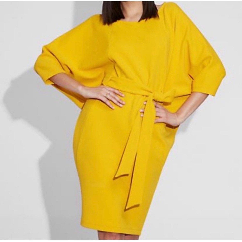 Gabrielle Union NY & Company Yellow Gold Belted Kimono Shift Dress M
